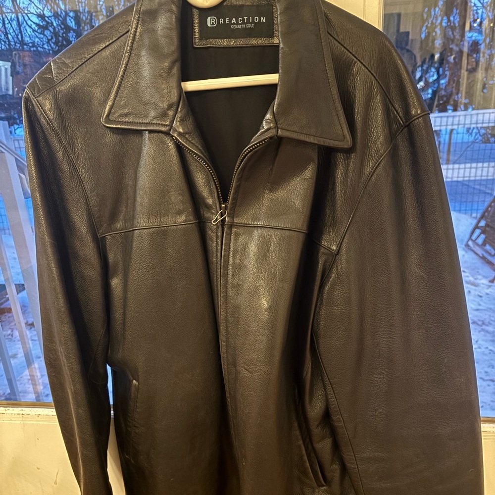 Men’s Black Leather Jacket by Kenneth Cole reaction - zipper